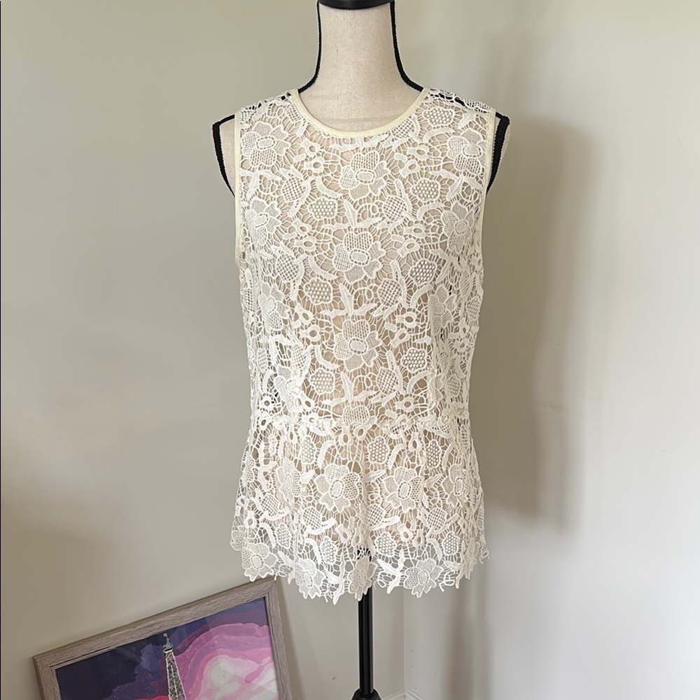 CAbi Cream Lace Fitted Blouse Size M